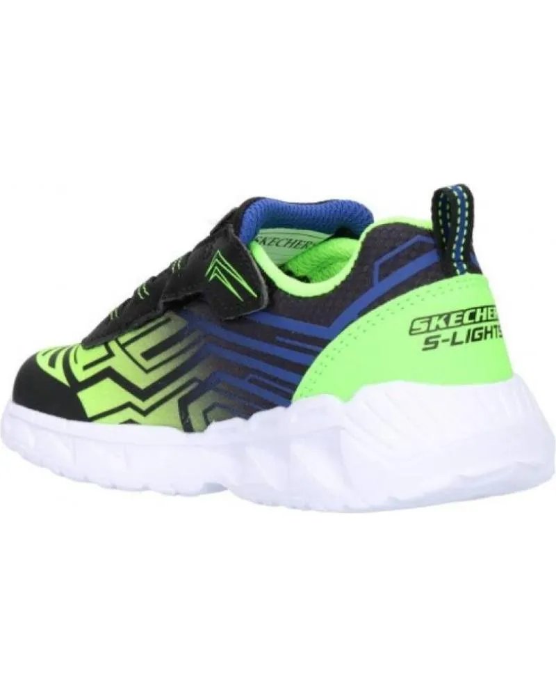 DEPORTIVAS SKECHERS  DE NIñO ZAPATILLA MAVER BEBE LUZ 401503NBBLM NEGRA Y VERDE  NEGRO