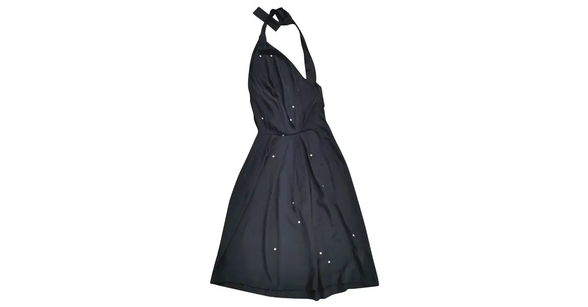 Dries van Noten vestido de seda FR36 Azul marino 
