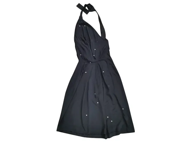 Dries van Noten vestido de seda FR36 Azul marino 