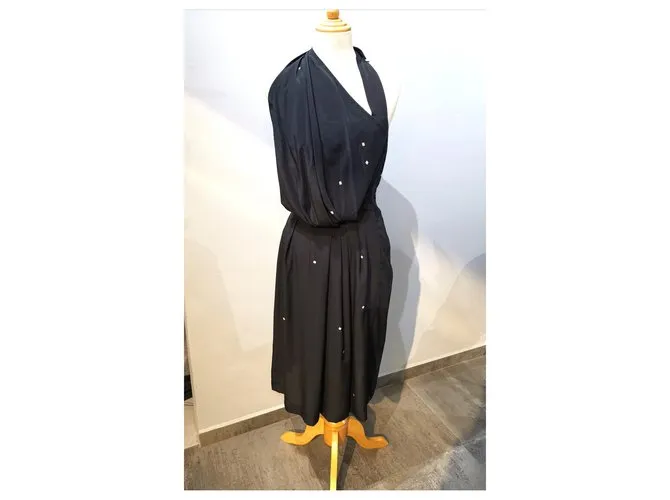 Dries van Noten vestido de seda FR36 Azul marino 