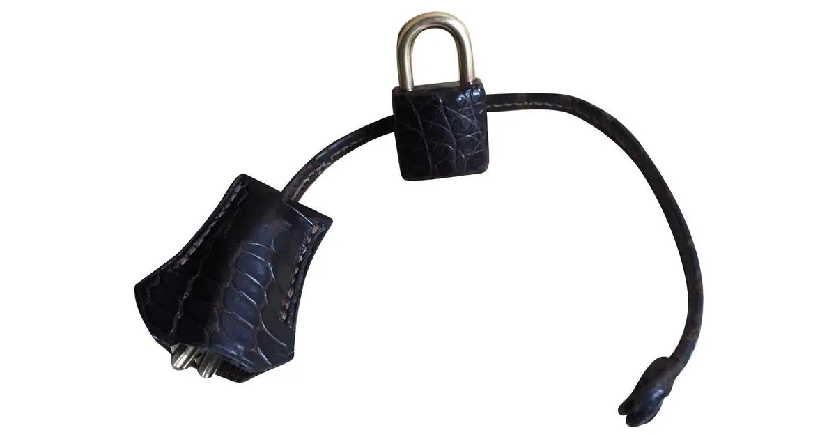 Hermès Cerradura de cocodrilo Hermos porosus y campana para Birkin o Kelly Marrón oscuro 