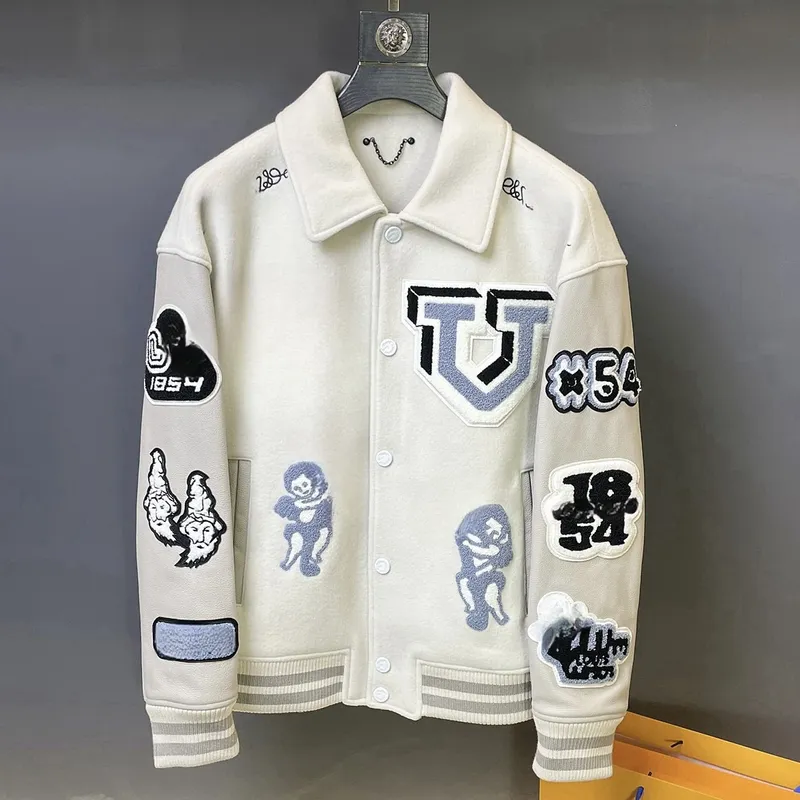 Hombres chaqueta de béisbol chaqueta universitaria de lujo cuero abrigo reflectante bordado