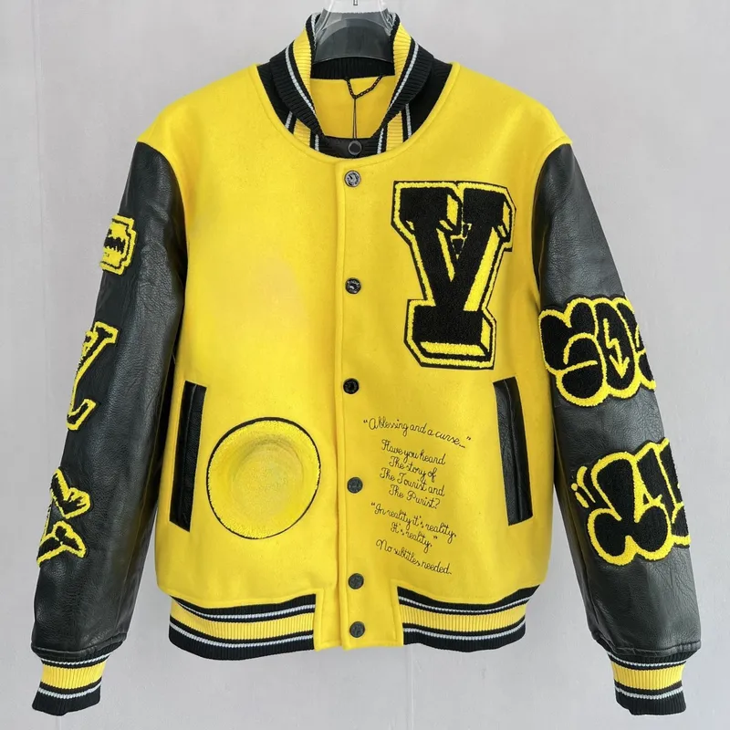 Hombres chaqueta de béisbol chaqueta universitaria de lujo cuero abrigo reflectante bordado