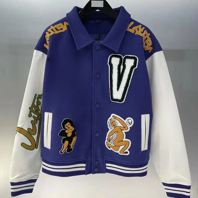 Hombres chaqueta de béisbol chaqueta universitaria de lujo cuero abrigo reflectante bordado