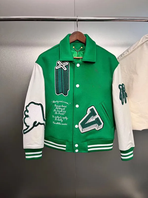 Hombres chaqueta de béisbol chaqueta universitaria de lujo cuero abrigo reflectante bordado