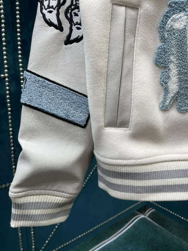 Hombres chaqueta de béisbol chaqueta universitaria de lujo cuero abrigo reflectante bordado
