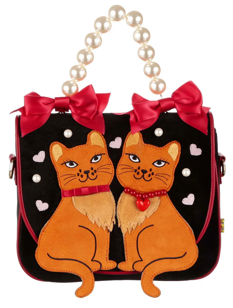 Irregular Choice Pretty Purr Bolso de terciopelo gatito para mujer en negro multi