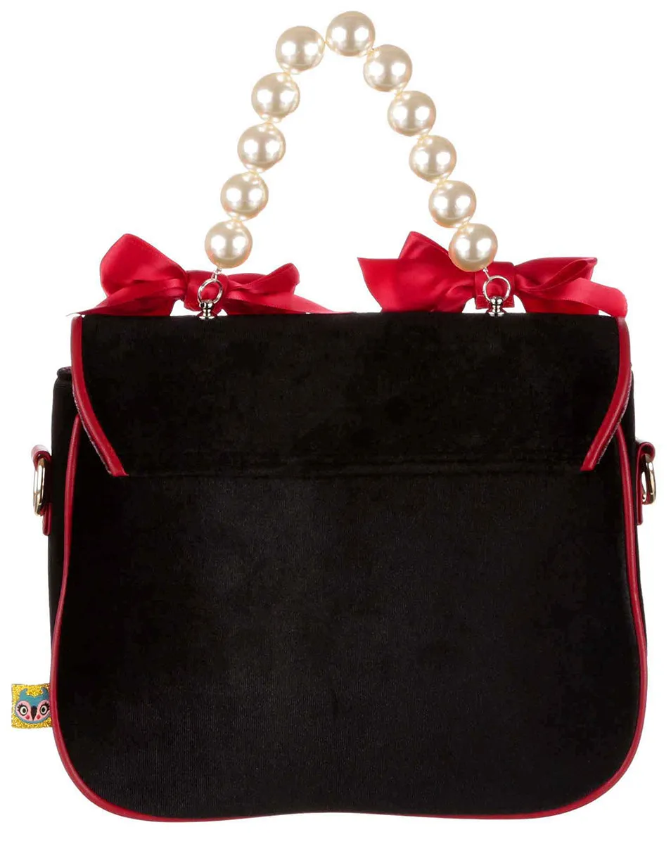 Irregular Choice Pretty Purr Bolso de terciopelo gatito para mujer en negro multi