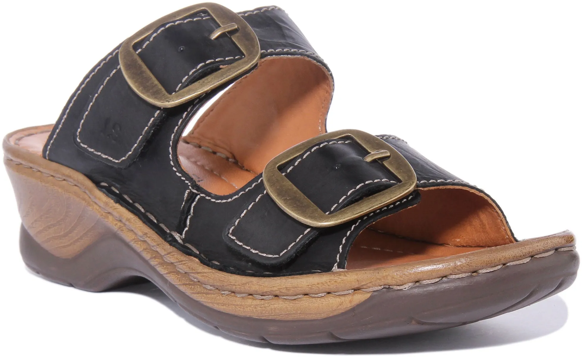 Josef Seibel Catalonia 76 Sandalia de cuero para mujer en negro