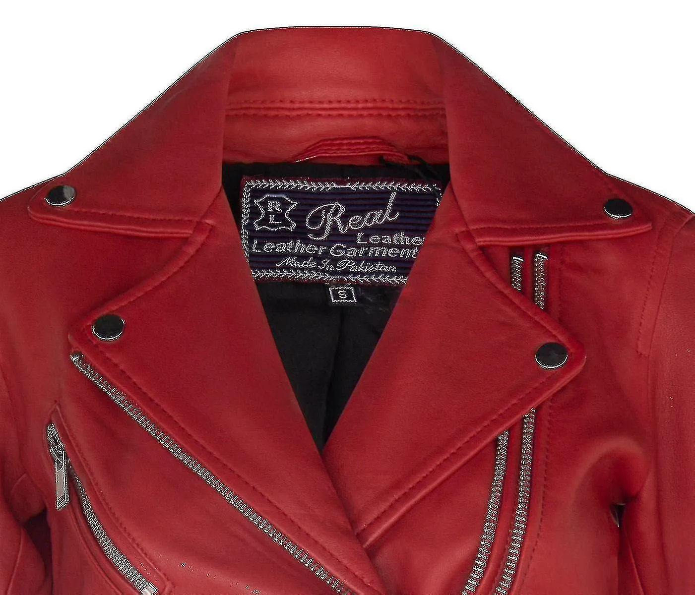 Ladies Classic Biker Style Red Real Leather Jacket