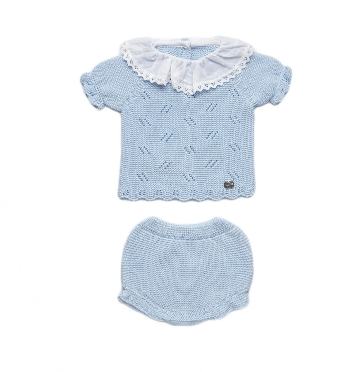 Light blue and white fine knit sweater and panties set