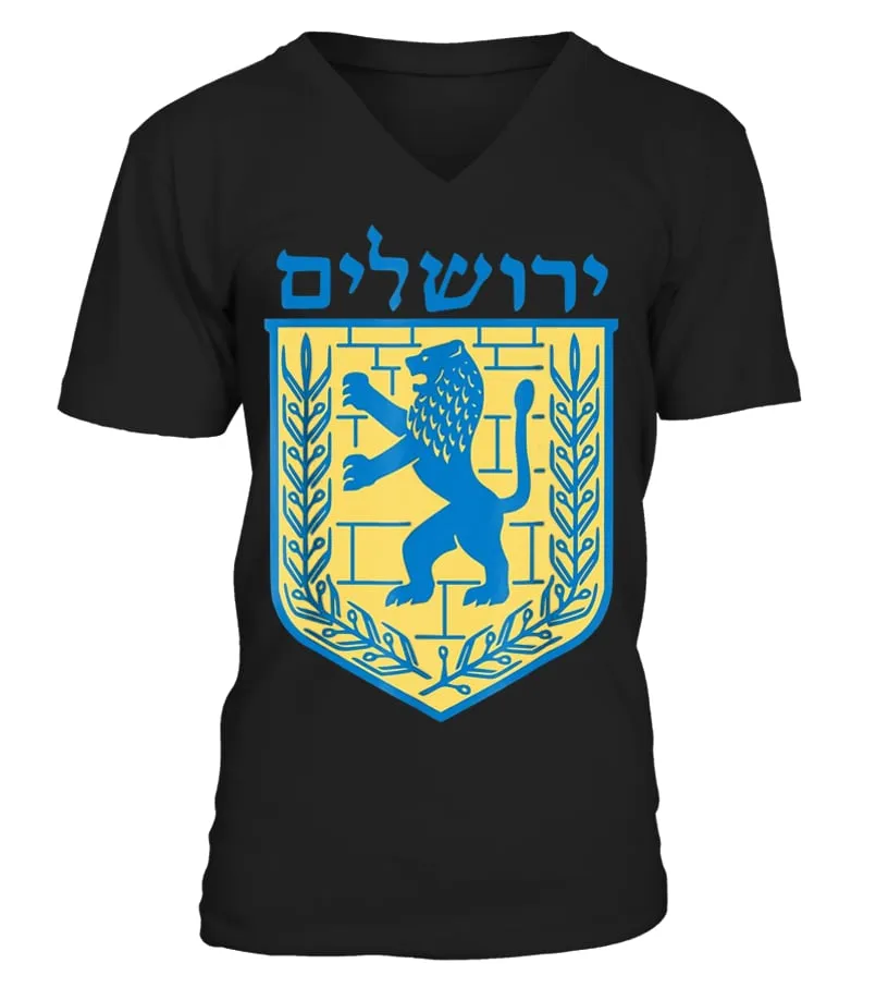 LION OF JUDAH TSHIRT ISRAEL JEWISH JERUSALEM JEW HEBREW TEE CAMISETA CUELLO EN V UNISEX