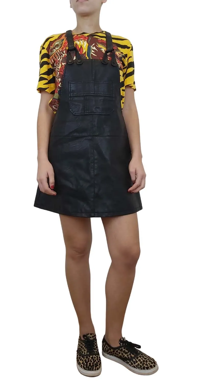 MANGO Vestido Mini Eco Cuero Negro