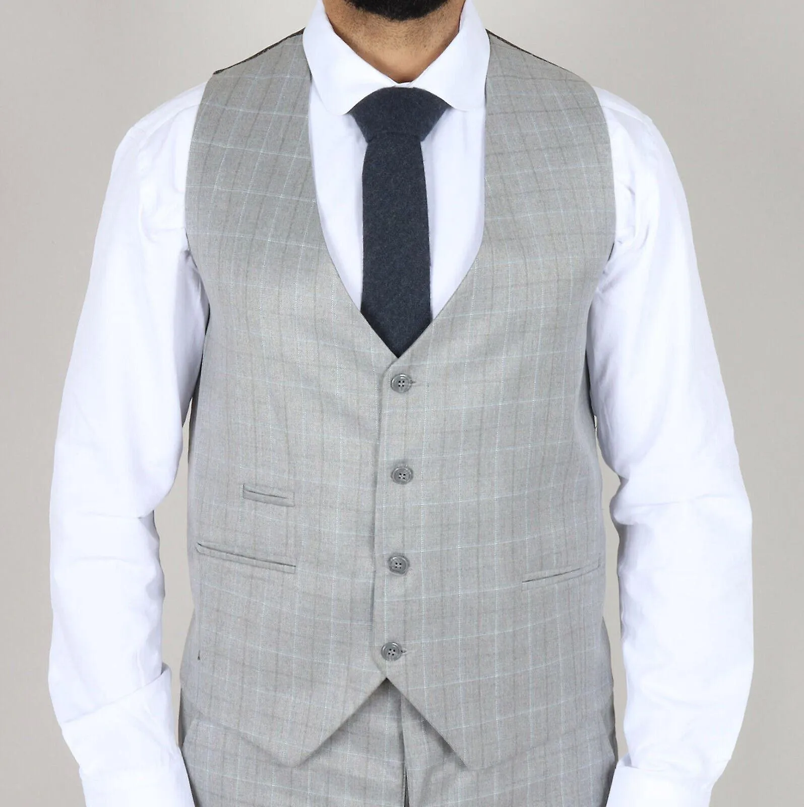 Mens IM2 Classic Plain Light Grey 3 Piece Suit
