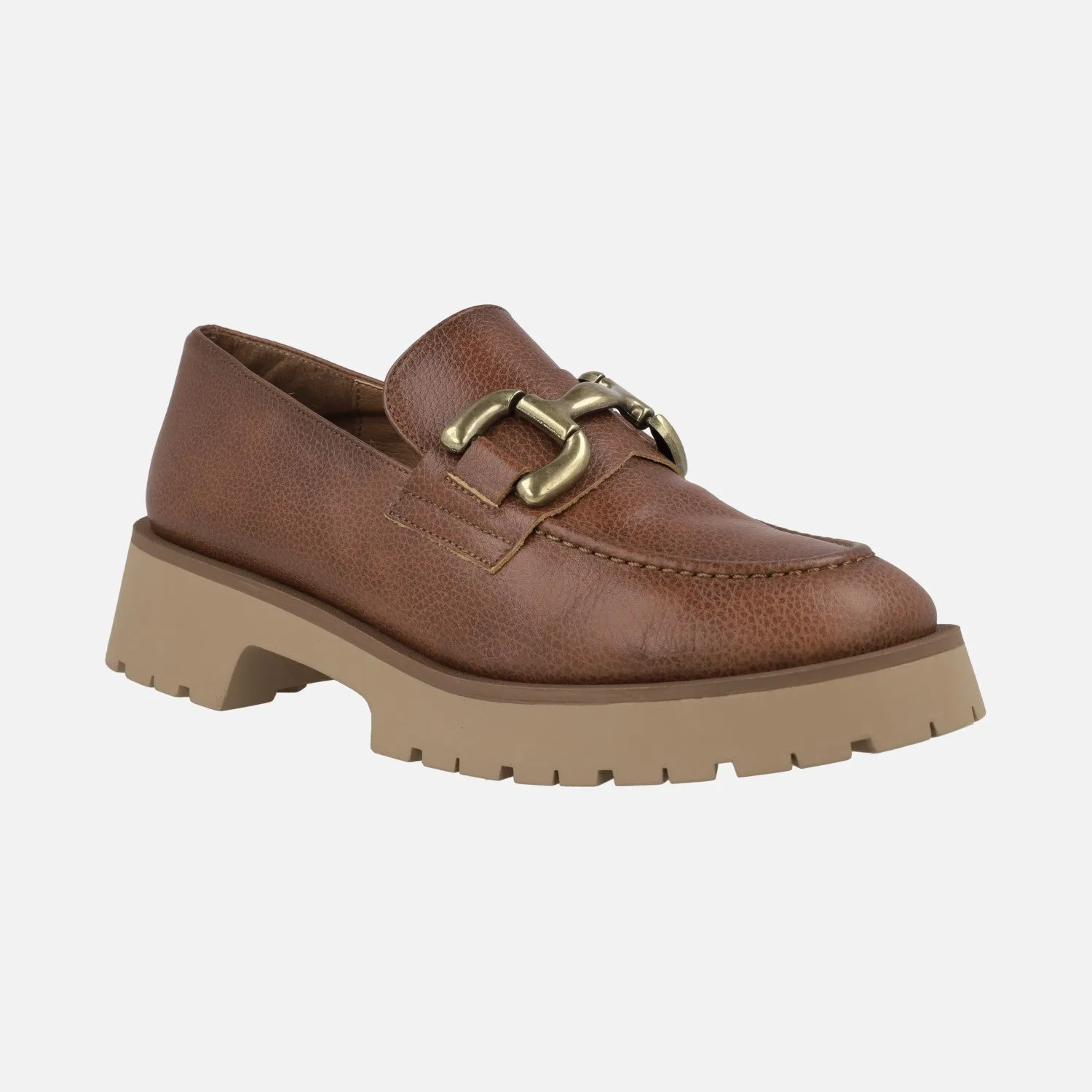 Mocasines para mujer en piel cuero con adorno metálico