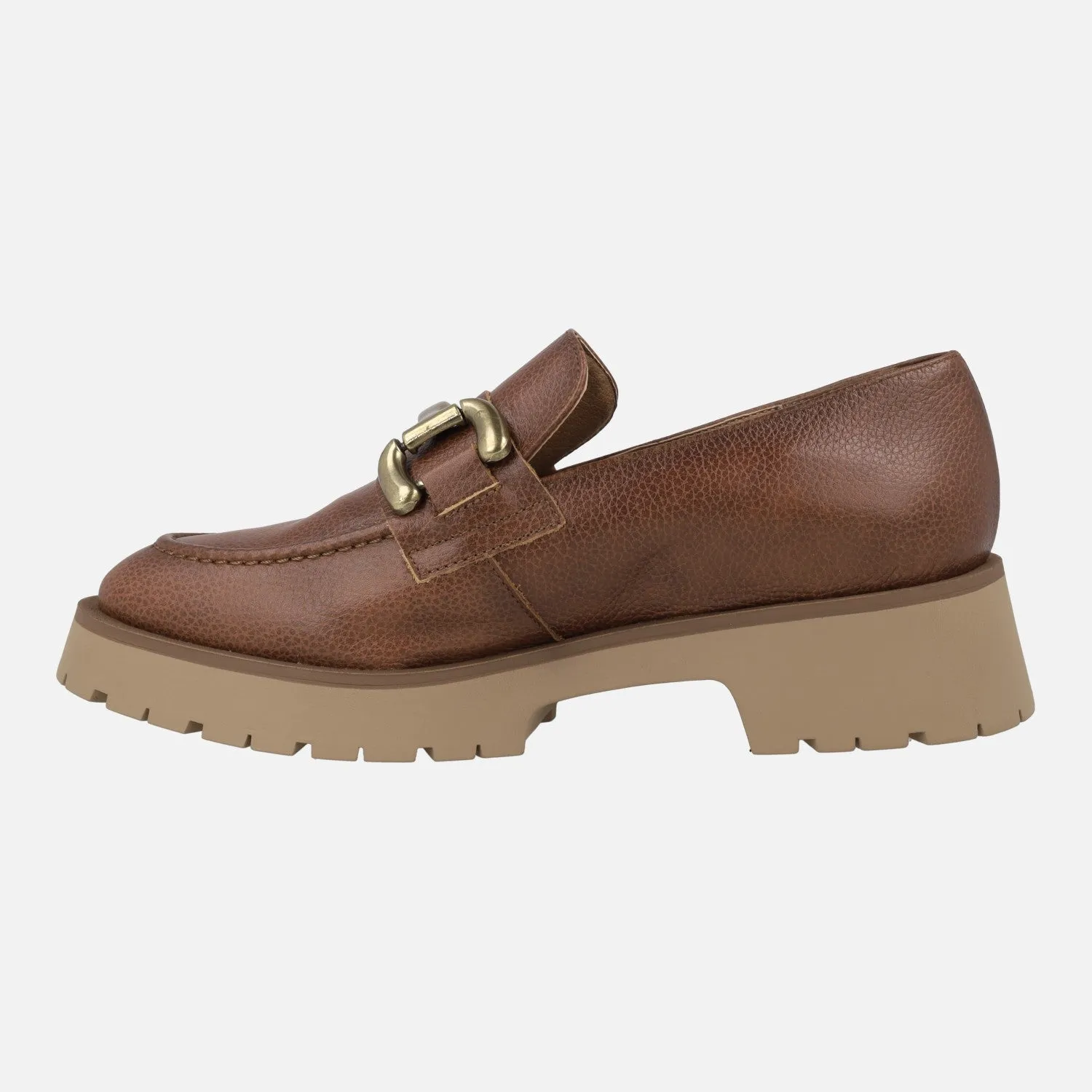 Mocasines para mujer en piel cuero con adorno metálico