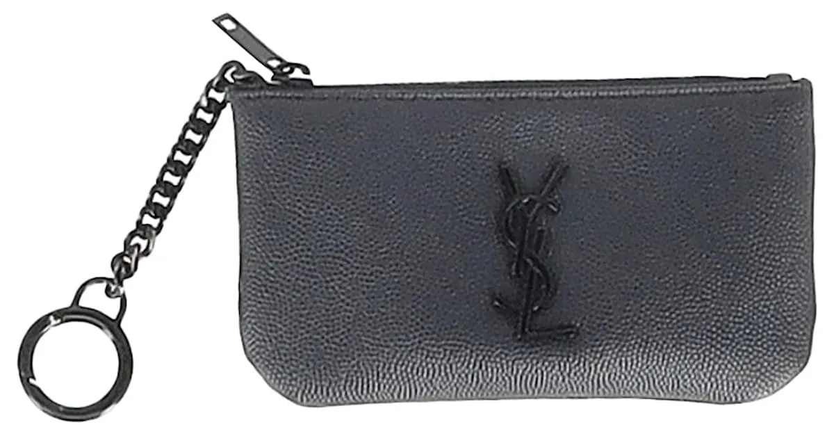 Monedero clave Monogram Saint Laurent en cuero negro 