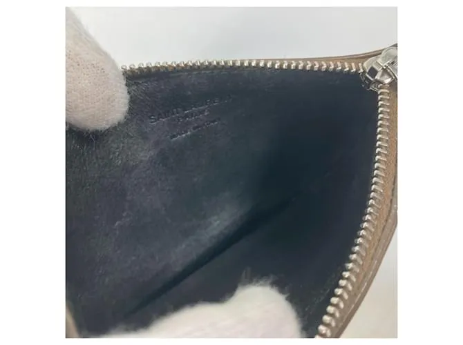 Monedero de cuero marrón Saint Laurent Castaño 