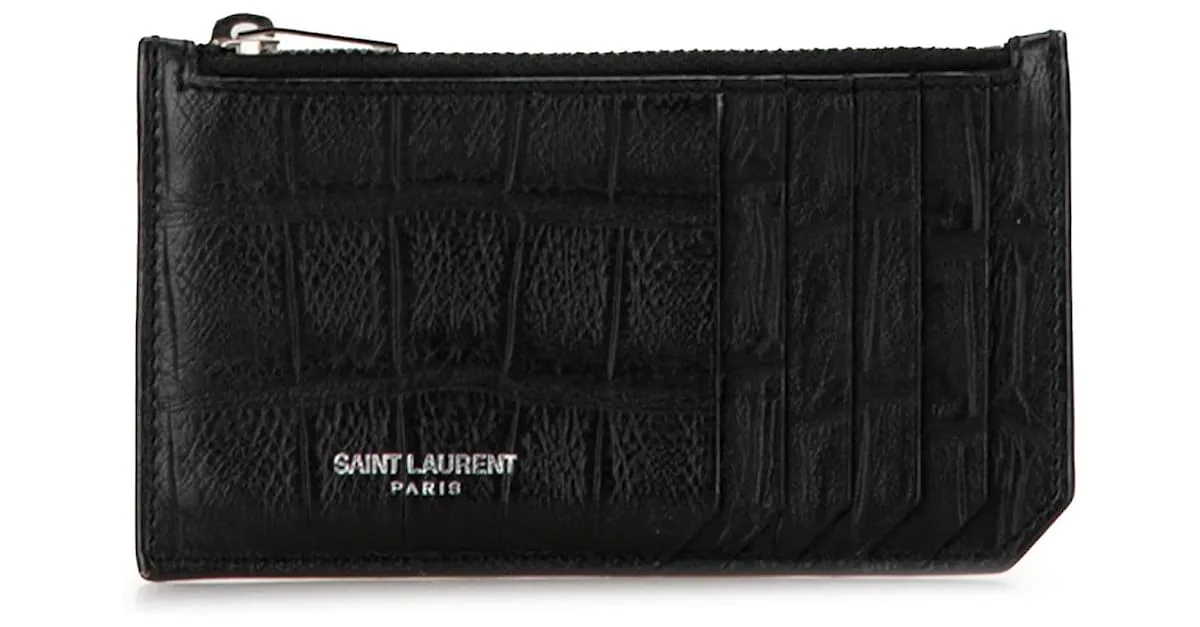 Monedero de cuero negro grabado Saint Laurent 