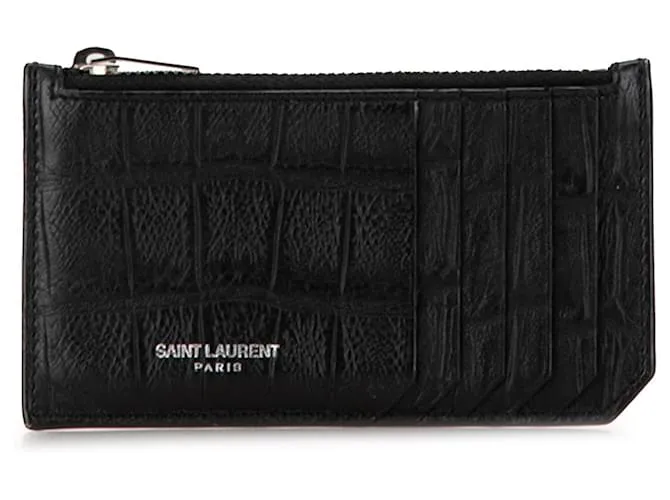 Monedero de cuero negro grabado Saint Laurent 