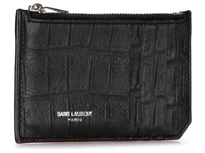 Monedero de cuero negro grabado Saint Laurent 