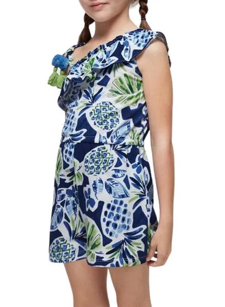 Mono Mayoral Asimétrico Estampado Azul Para Niña