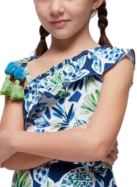 Mono Mayoral Asimétrico Estampado Azul Para Niña