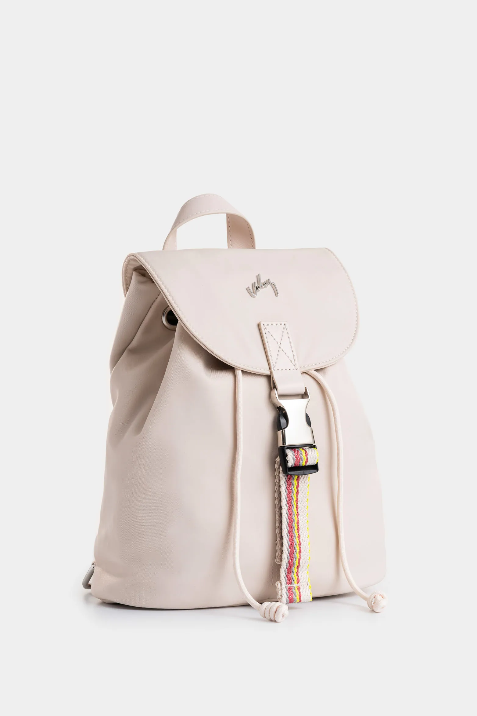 Morral Elora en lona y cuero para mujer detalle contraste