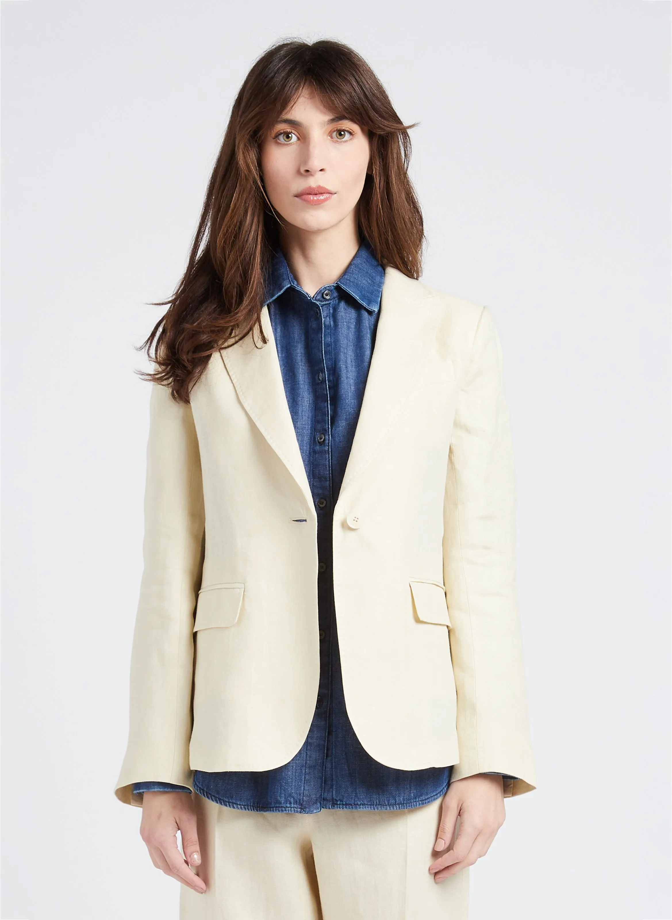 NALUT  CHAQUETA AJUSTADA DE LINO CON CUELLO SASTRE EN BEIGE