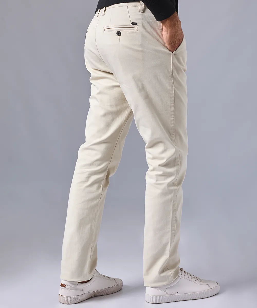 PANTALON DRILL CON PLIEGUE SLIM FIT BEIGE OI24