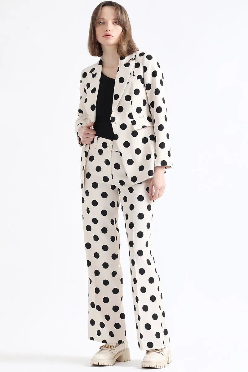 PANTALON RECTO TIRO ALTO, ESTAMPADO LUNARES, CRUDO/NEGRO