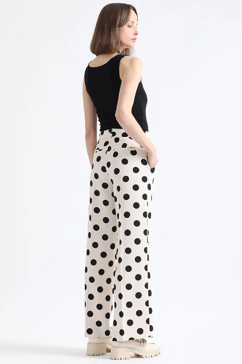 PANTALON RECTO TIRO ALTO, ESTAMPADO LUNARES, CRUDO/NEGRO