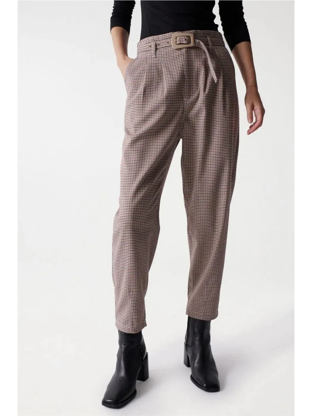 PANTALON SALSA MUJER BAGGY CON ESTAMPADO DE CUADROS