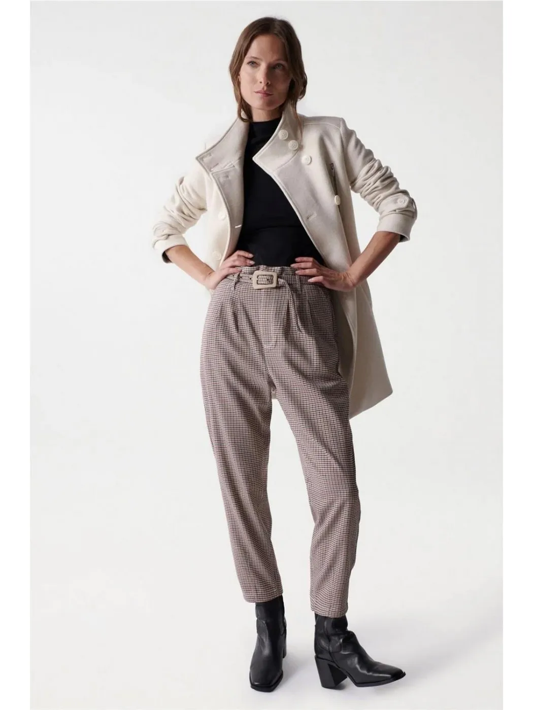 PANTALON SALSA MUJER BAGGY CON ESTAMPADO DE CUADROS