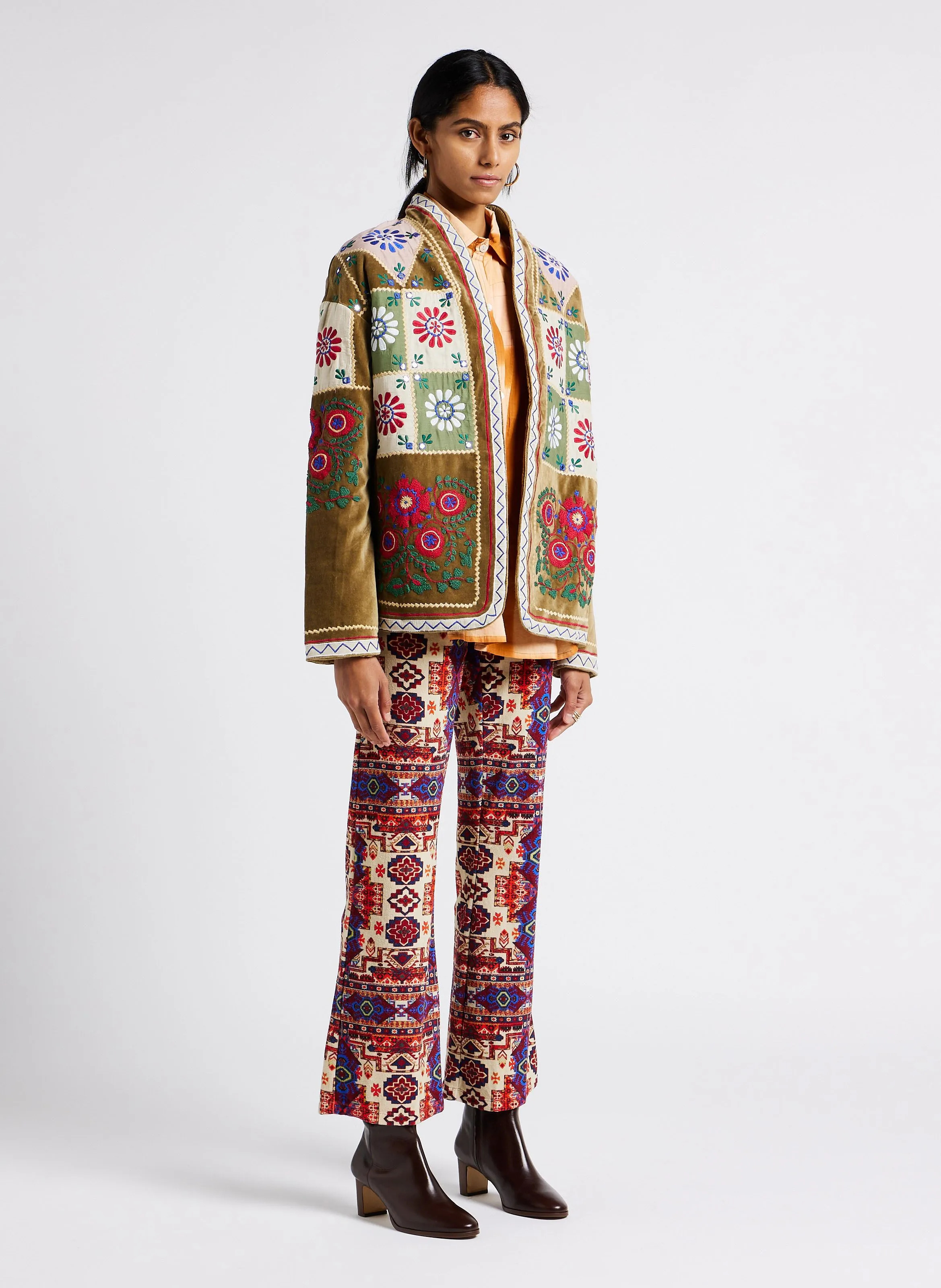 PATCHWORK  CHAQUETA RECTA DE ALGODóN EN CAQUI