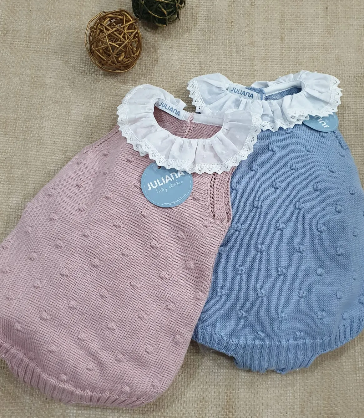 Pelele bebé punto cuello puntillas R091249