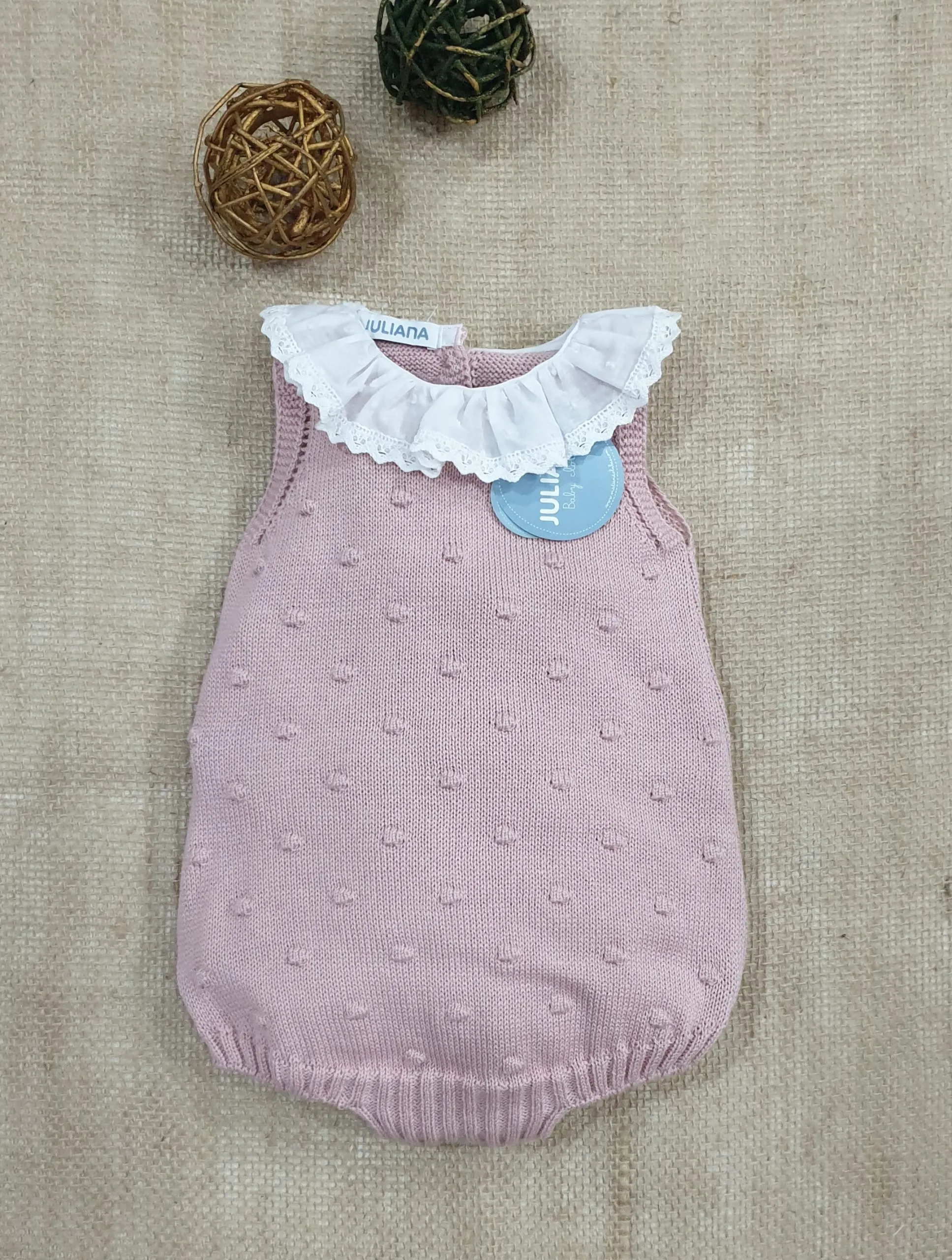 Pelele bebé punto cuello puntillas R091249