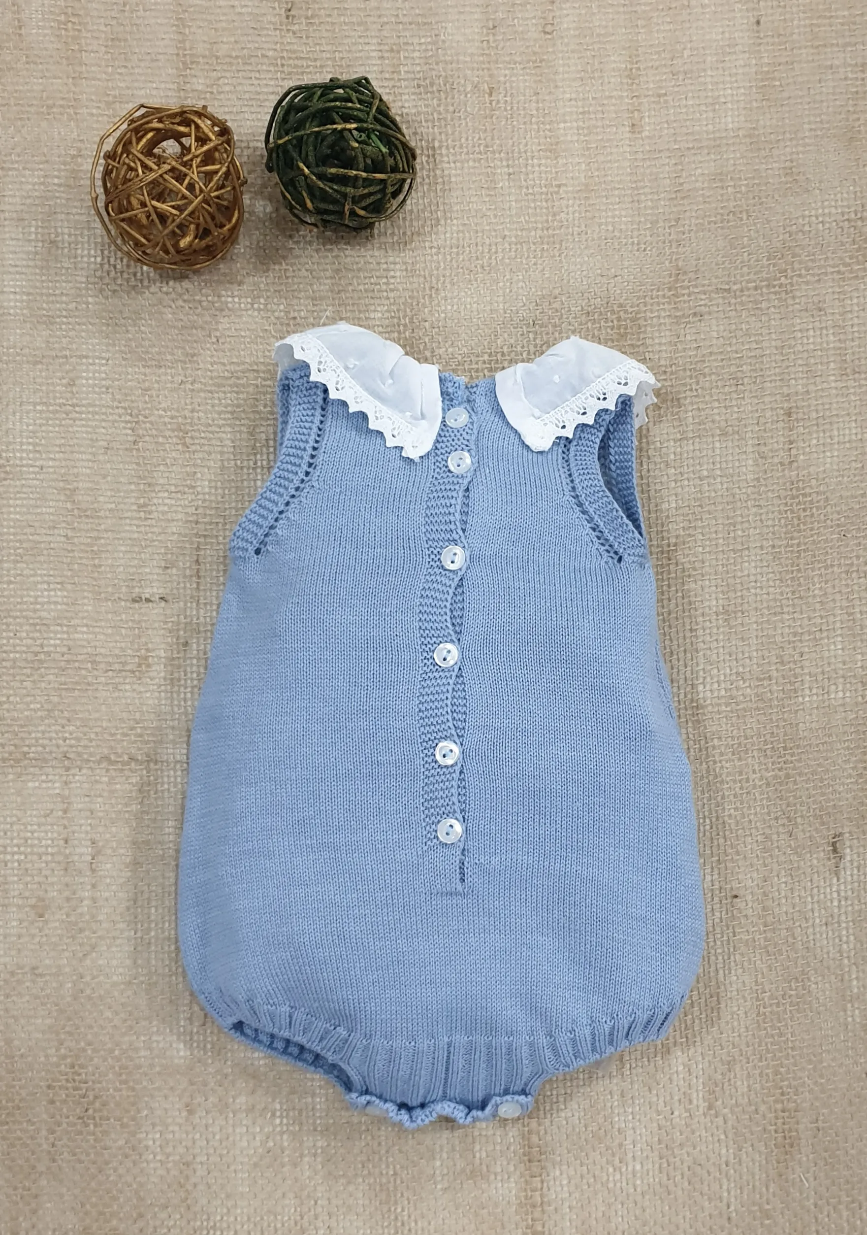 Pelele bebé punto cuello puntillas R091249