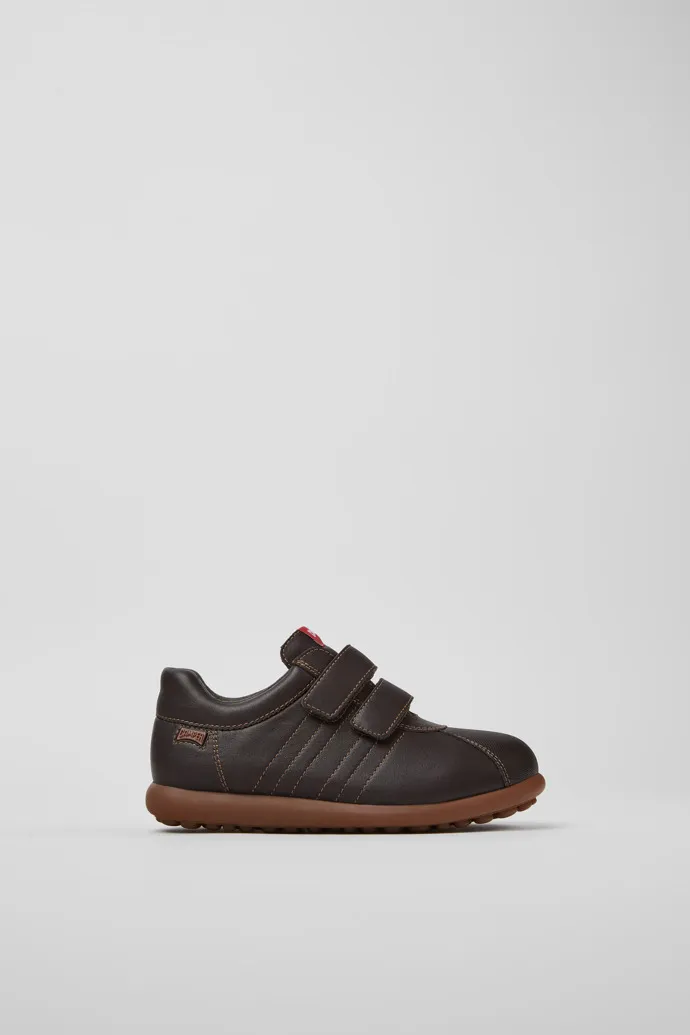 Pelotas Zapatos para niños en piel y tejido de color marrón oscuro