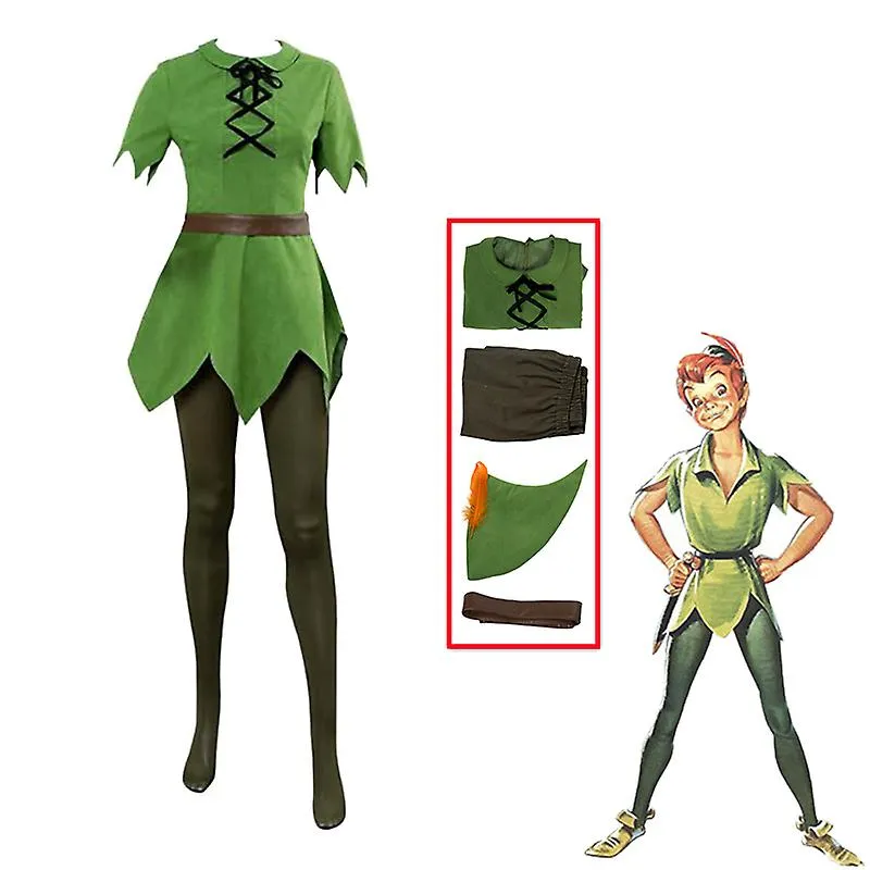Peter Pan Cosplay Anime Disfraz Elfo Verde Uniforme Vestidos Niños Niñas Halloween Carnaval Disfraz Fancy Dress Suit Hombres