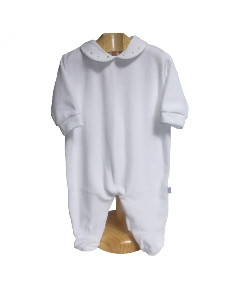 Pijama blanco cuello de topitos plateados
