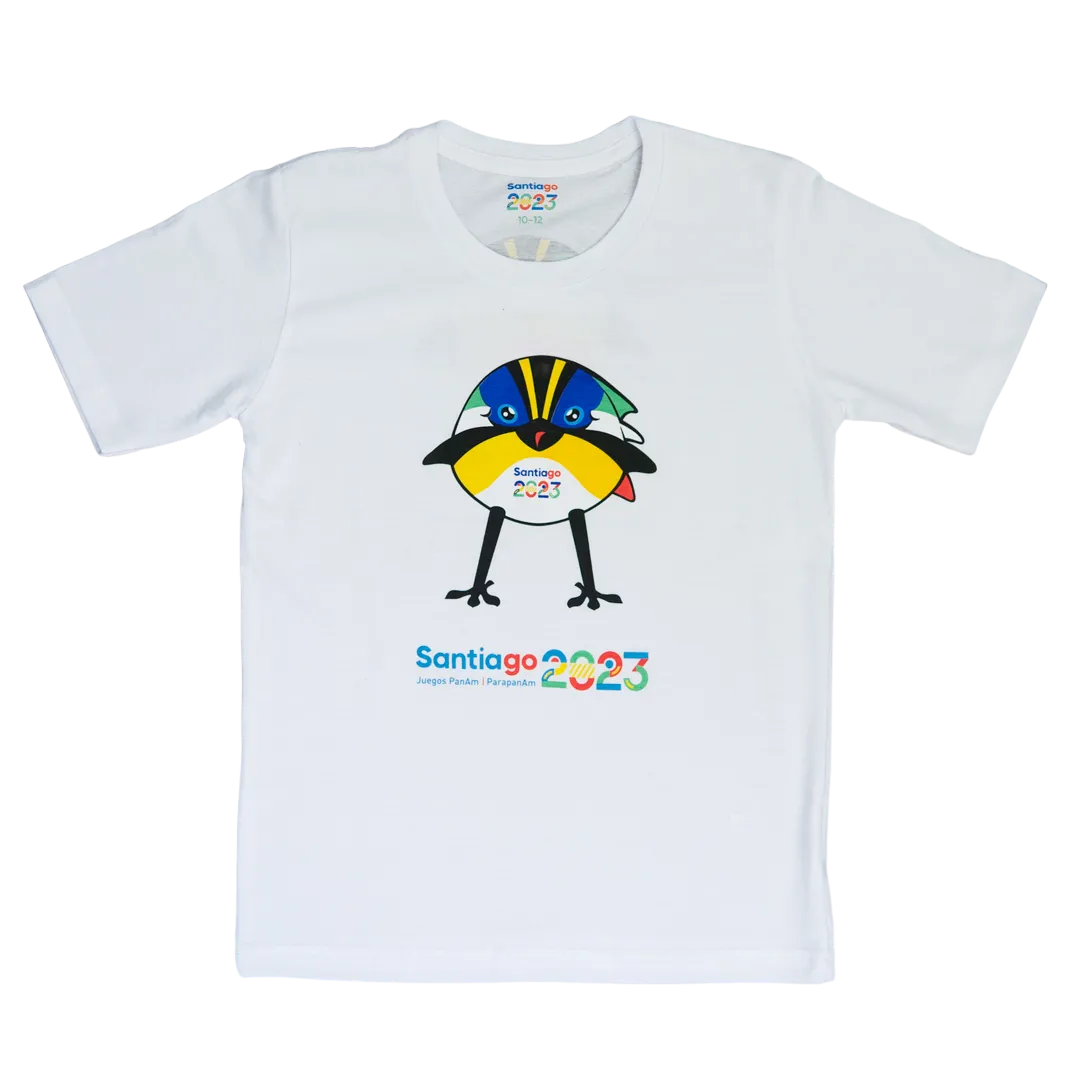 Polera Infantil Mascota Juegos Santiago 2023 Blanca