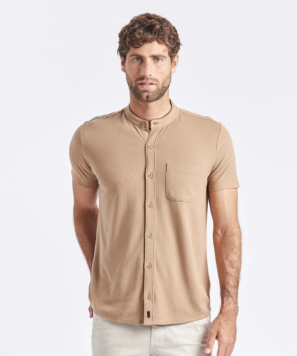 POLO MANGA CORTA BASEBALL MARRON CLARO PV24
