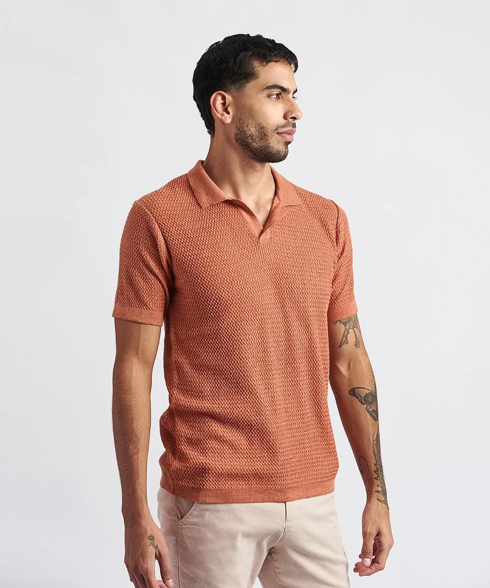 POLO MANGA CORTA CUELLO BOX SIN BOTONES TEJIDO NARANJA PV24
