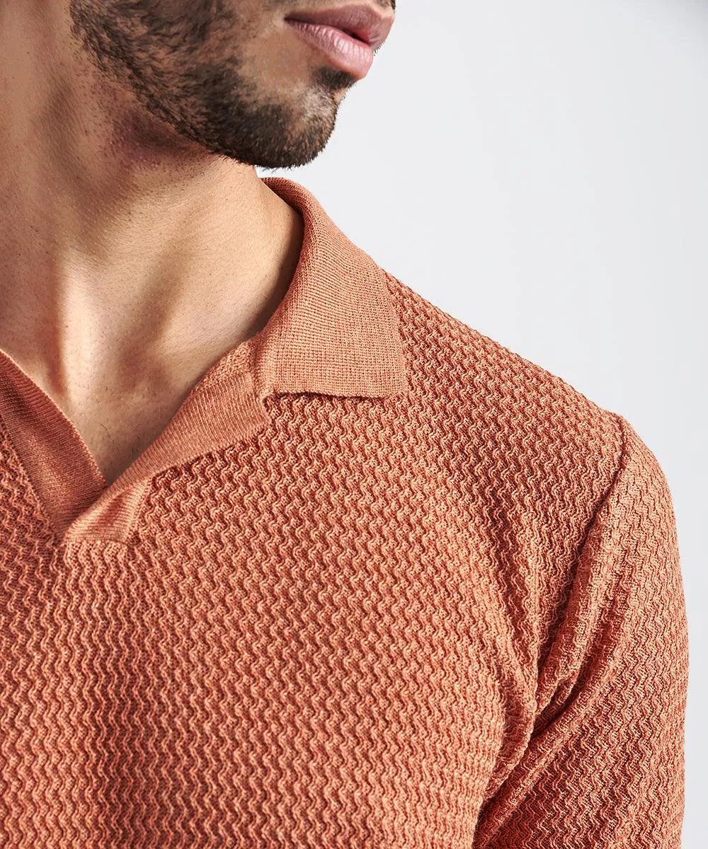 POLO MANGA CORTA CUELLO BOX SIN BOTONES TEJIDO NARANJA PV24