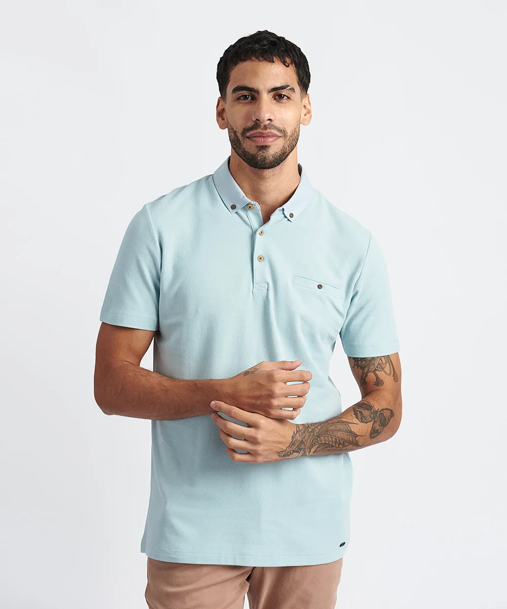 POLO MANGA CORTA PIQUE SOLIDO CUELLO BOX CAMISERO CELESTE CLARO PV24