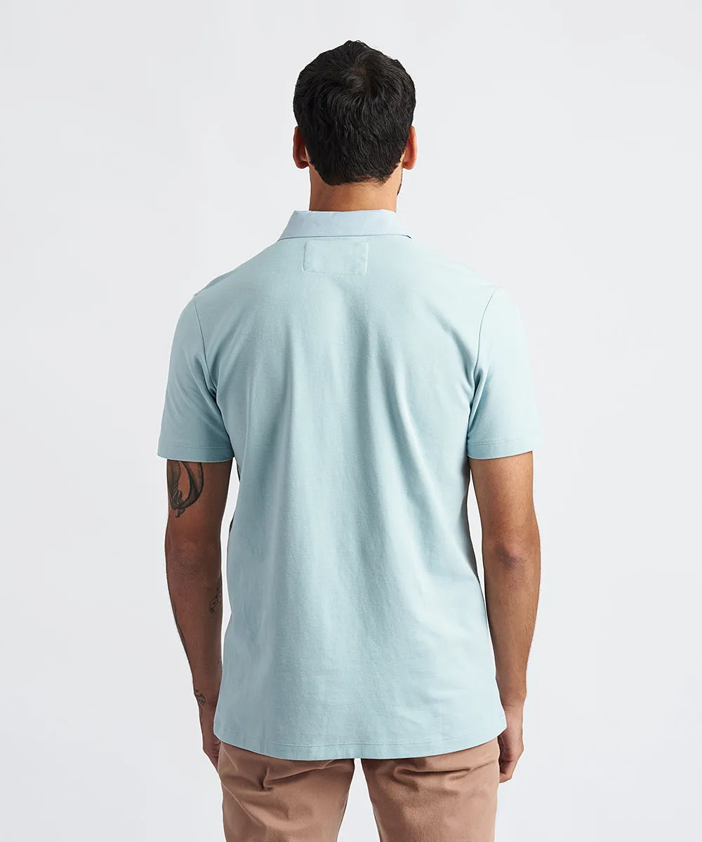 POLO MANGA CORTA PIQUE SOLIDO CUELLO BOX CAMISERO CELESTE CLARO PV24