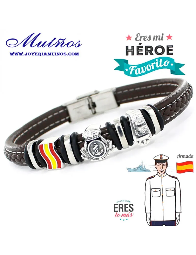 Pulsera plata y cuero eres mi héroe favorito Armada