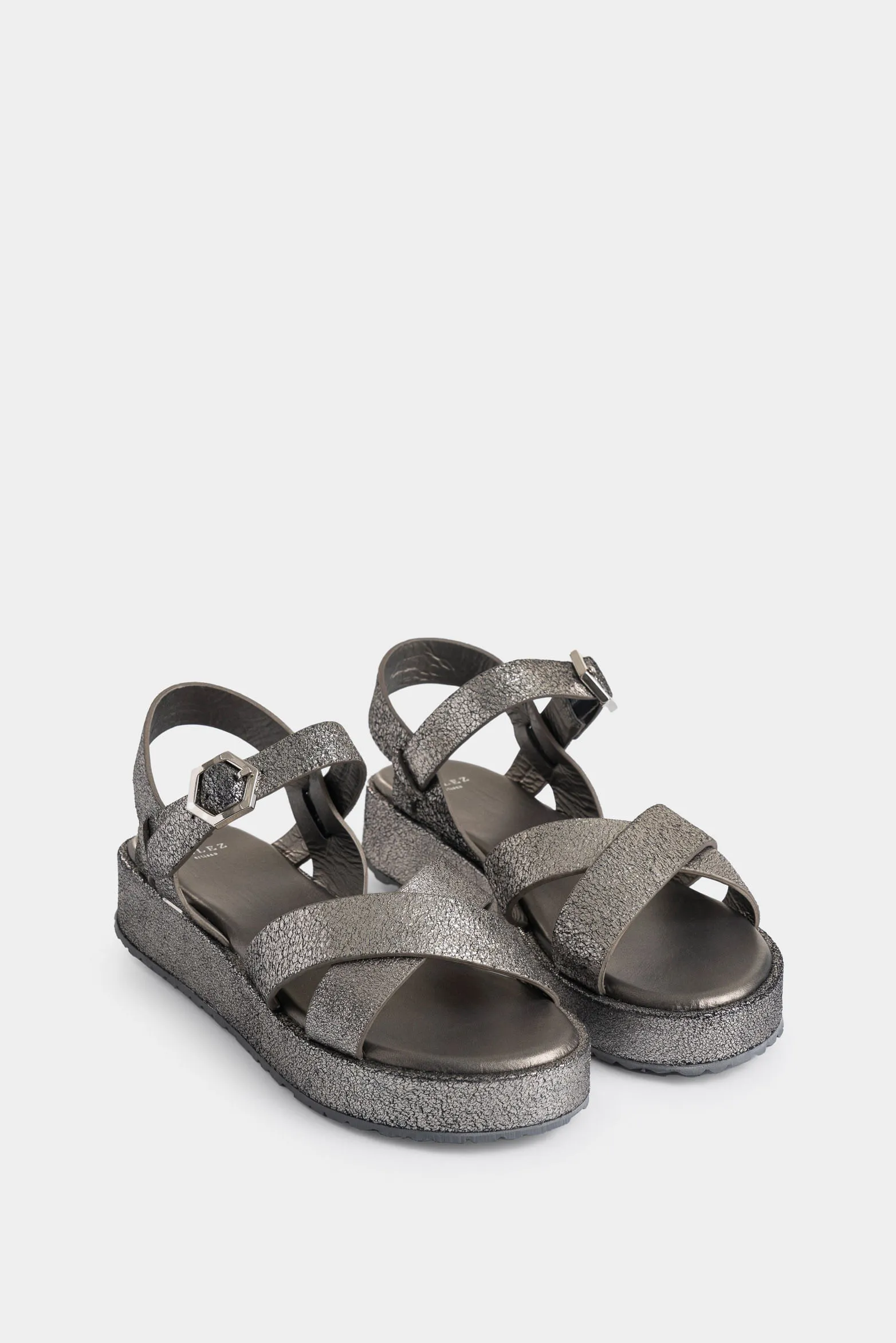 Sandalia plataforma Tabit de cuero folia para mujer hebilla hexagonal