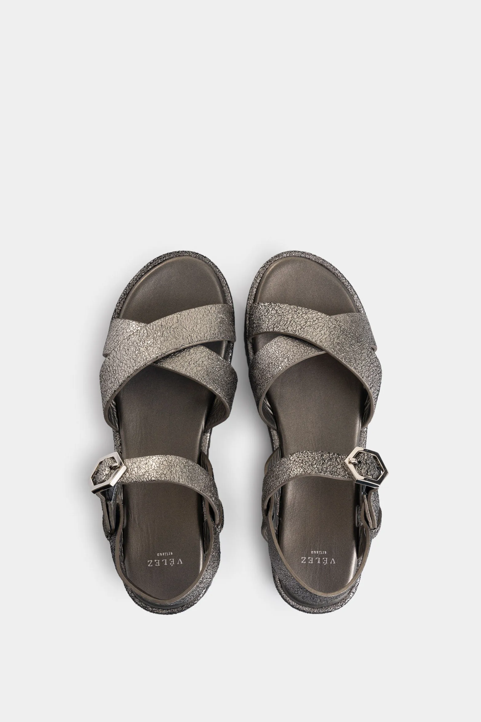Sandalia plataforma Tabit de cuero folia para mujer hebilla hexagonal